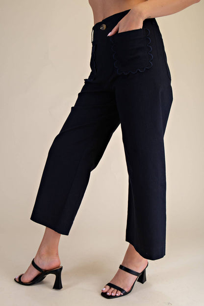 Colette Wide-Leg Scallop Pocket Pants