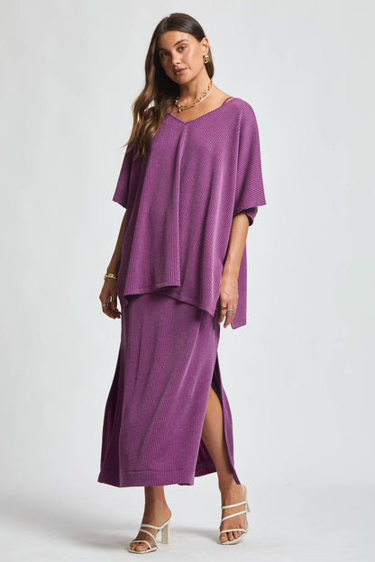 Flowy Poncho Style Top + Maxi Dress 2 Piece Set
