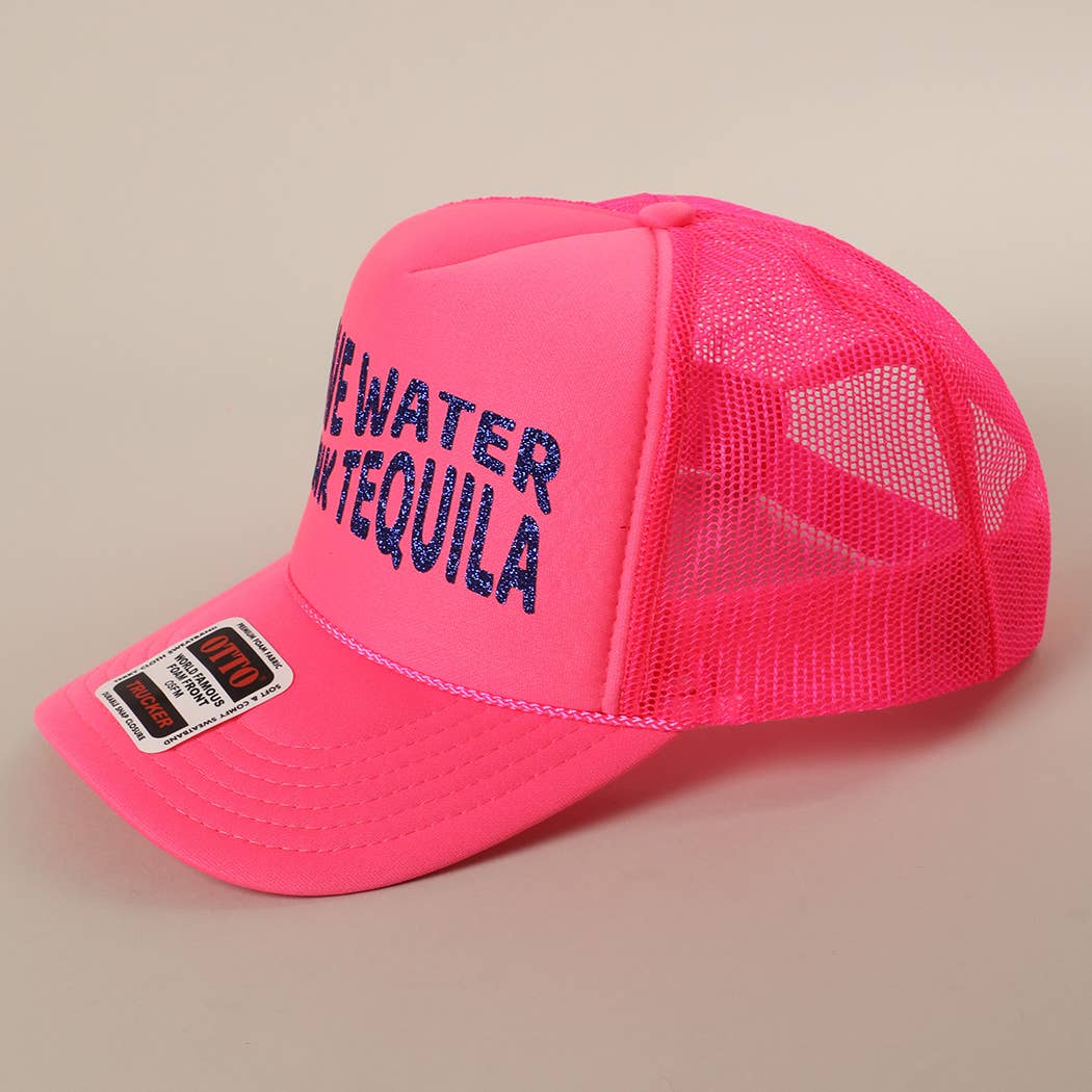 Save Water Drink Tequila Glitter Text Logo Mesh Back Cap