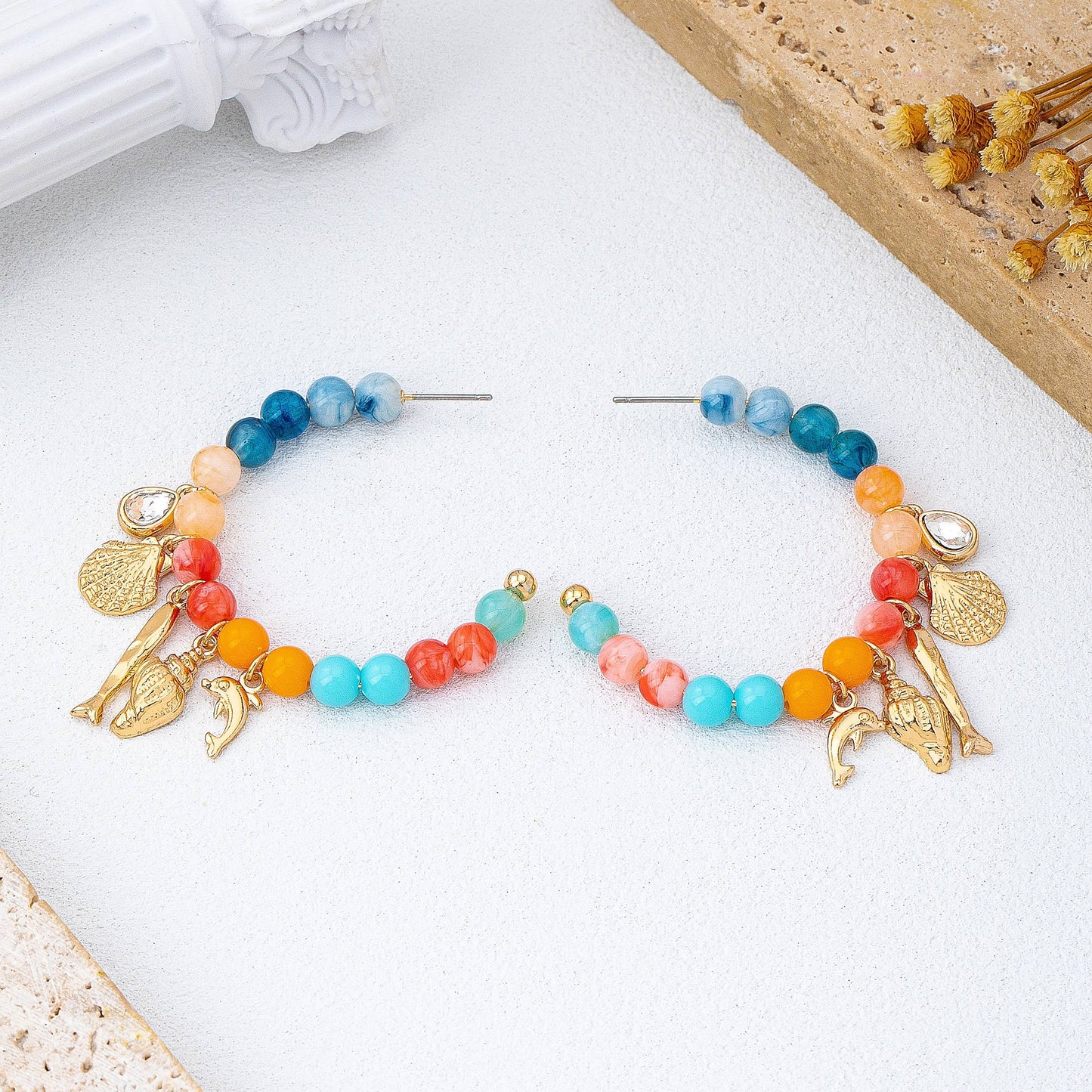 Nautical Multi-Charm Beaded Hoop Earrings | 80E62121