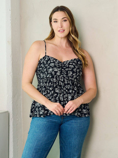 ZB11755F1 - PLUS SIZE SMOCK PLEPLUM FLORAL TANK TOP*