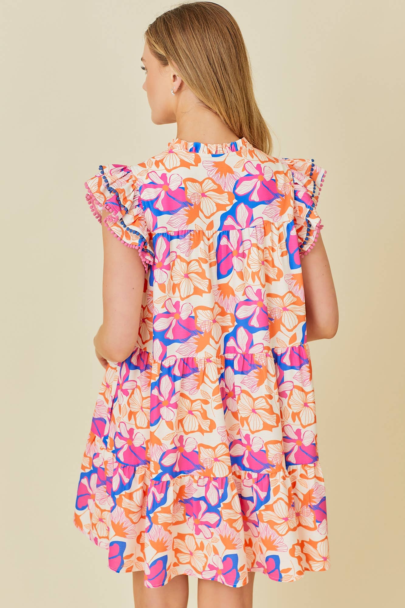 Mini Tier Dress With Double Ruffle Sleeve