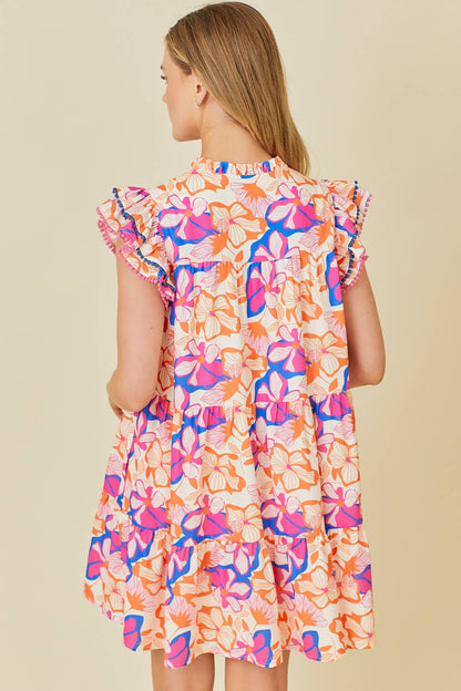 Mini Tier Dress With Double Ruffle Sleeve