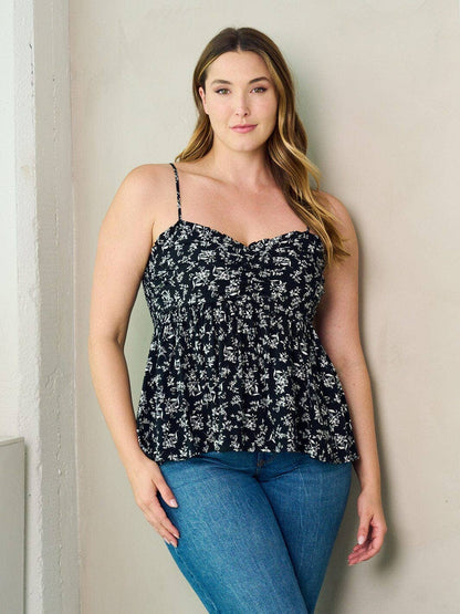 ZB11755F1 - PLUS SIZE SMOCK PLEPLUM FLORAL TANK TOP*
