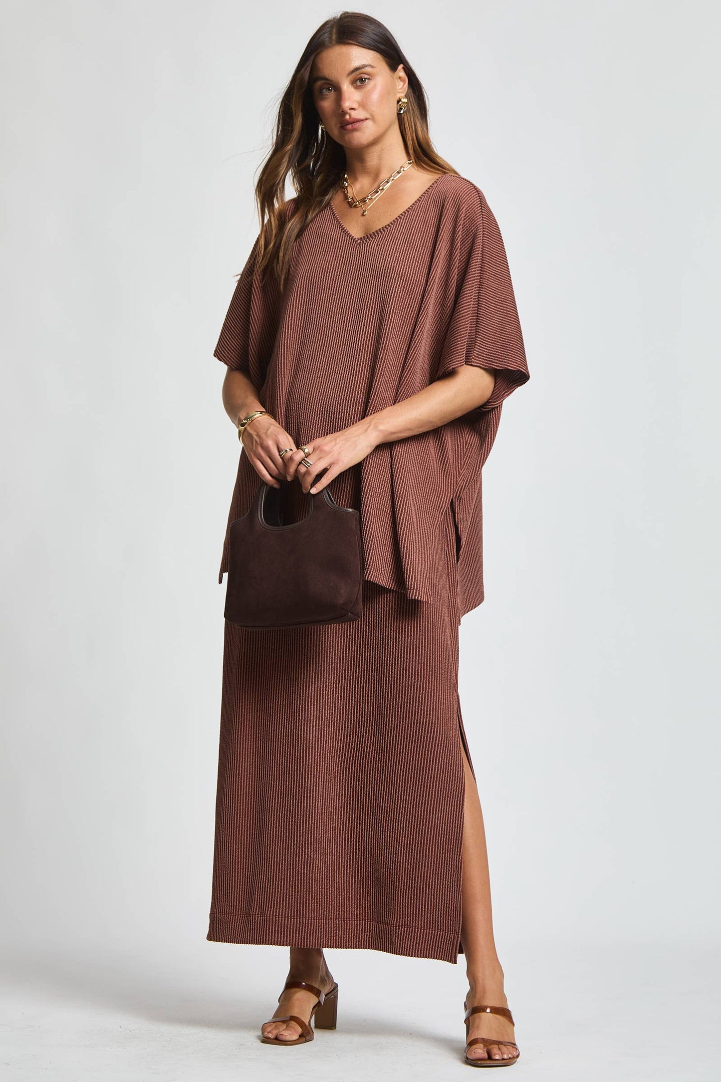Flowy Poncho Style Top + Maxi Dress 2 Piece Set