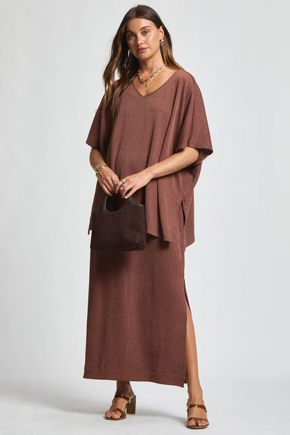 Flowy Poncho Style Top + Maxi Dress 2 Piece Set