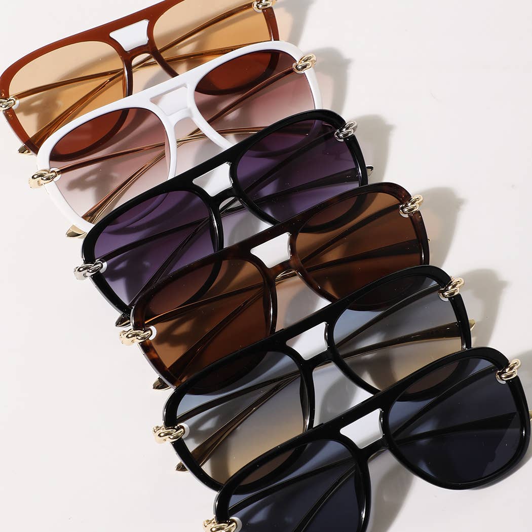Women's Retro Chain Temple Aviator Sunglasses