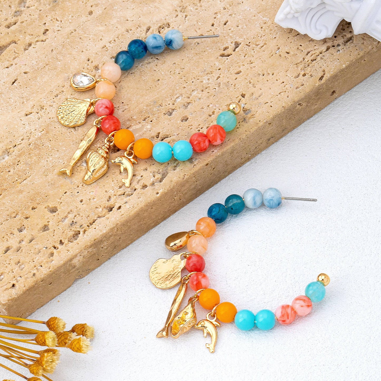 Nautical Multi-Charm Beaded Hoop Earrings | 80E62121