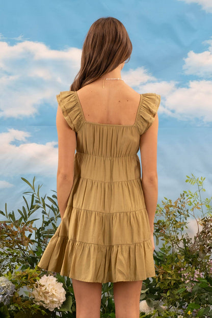 V NECK TIERED BABYDOLL MINI DRESS