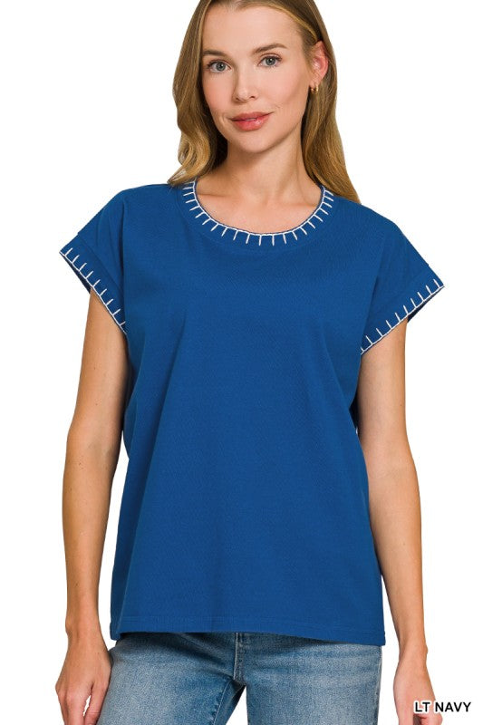 Zenana Contrast Trim Top