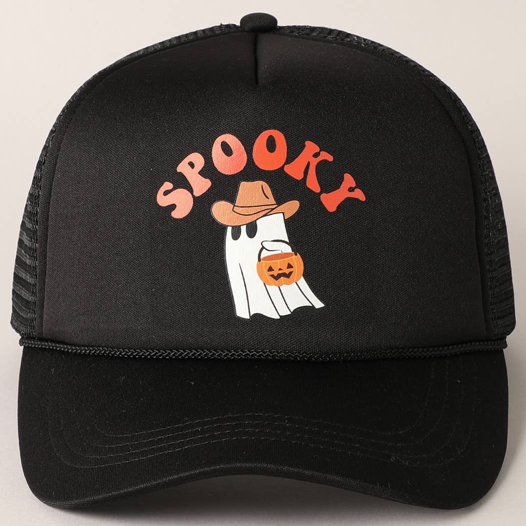 Spooky Ghost Printed Halloween Trucker Hat