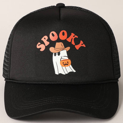 Spooky Ghost Printed Halloween Trucker Hat