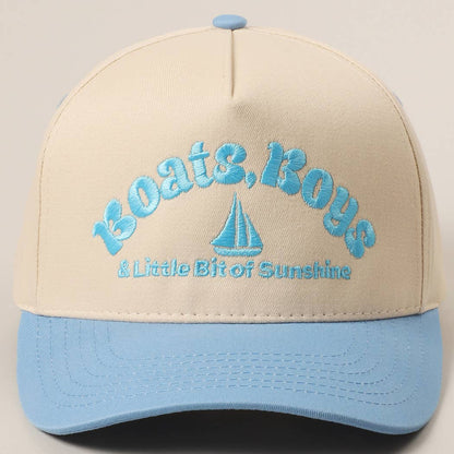 Boats, Boys Text Embroidered Two-Tone Trucker Hat