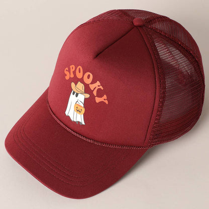 Spooky Ghost Printed Halloween Trucker Hat