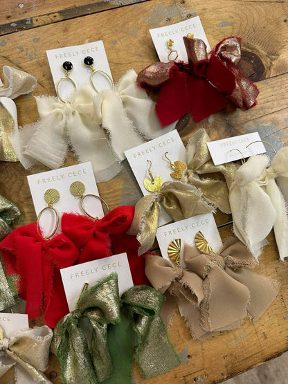 Hand Tied Ribbon Bow Earrings 