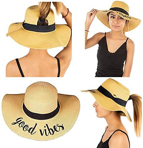 Messy Bun Sun Hat - Good Vibes