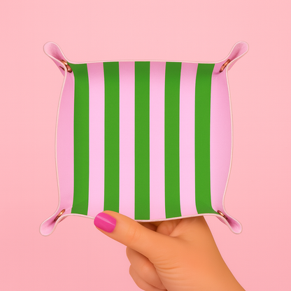 Cute trinket gift tray catchall | pink & green stripe