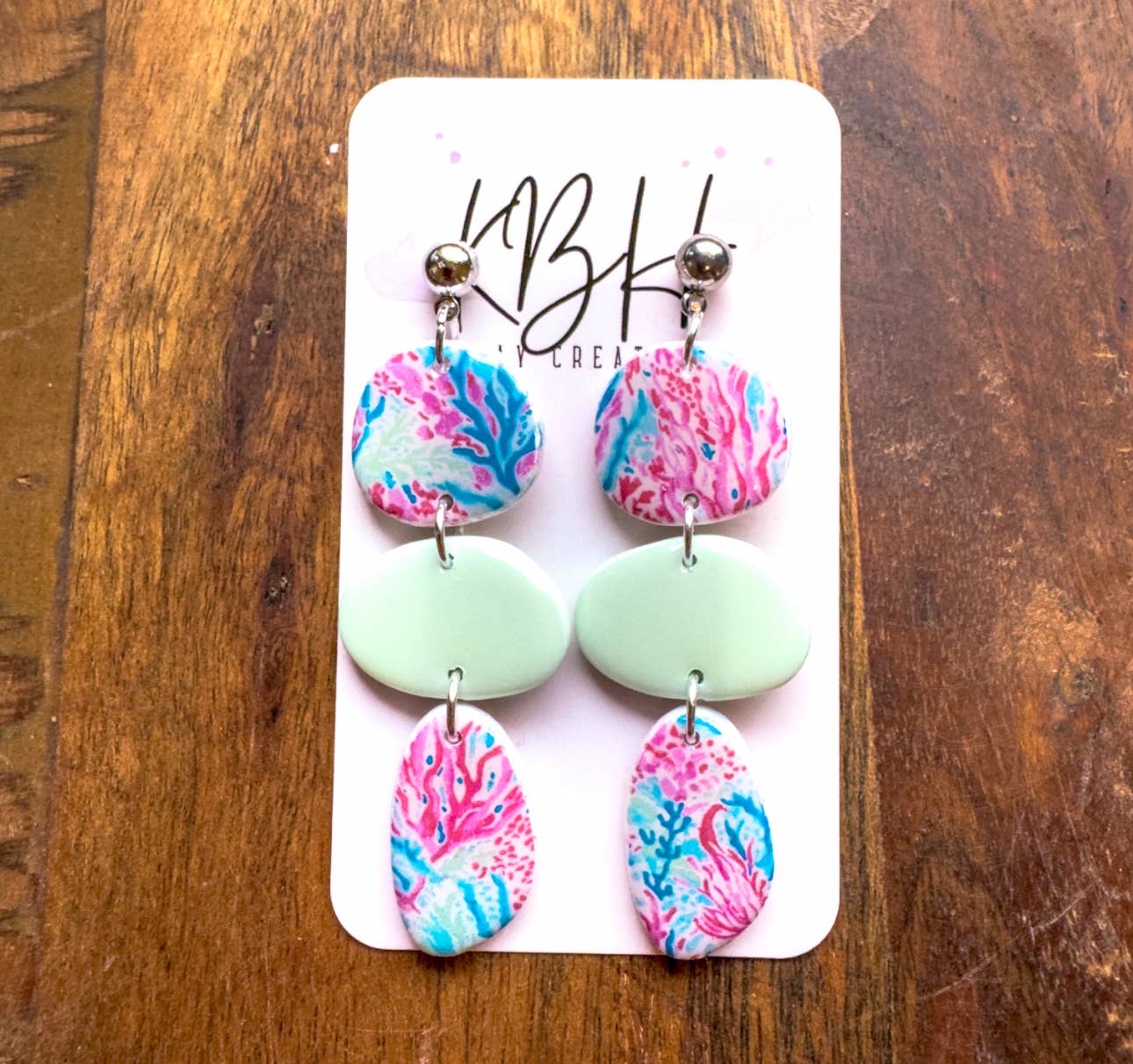 Preppy Coral Boho Dangle Handmade Clay Earrings 