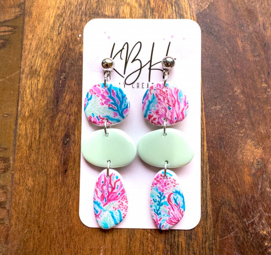 Preppy Coral Boho Dangle Handmade Clay Earrings 