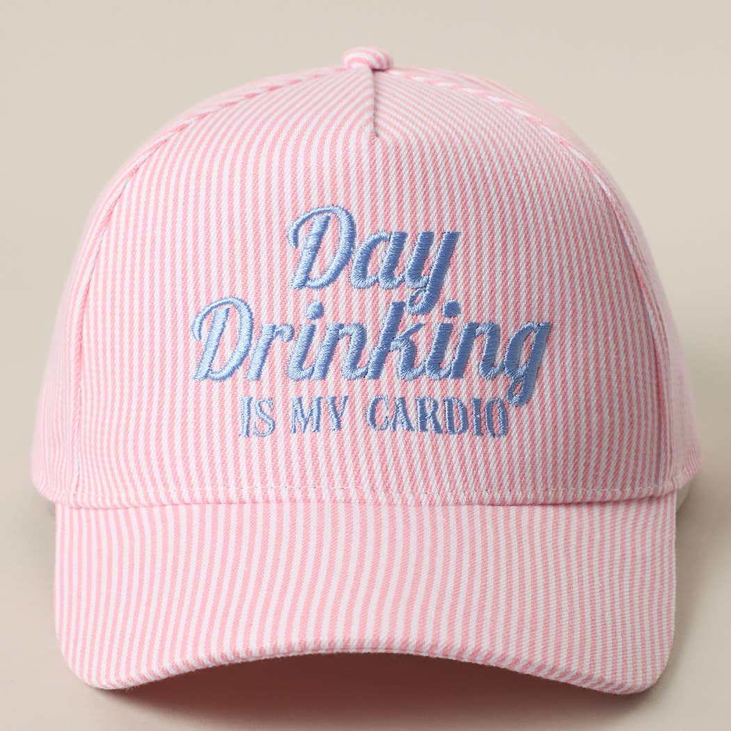 Day Drinking Is My Cardio Embroidered Seersucker Trucker Hat