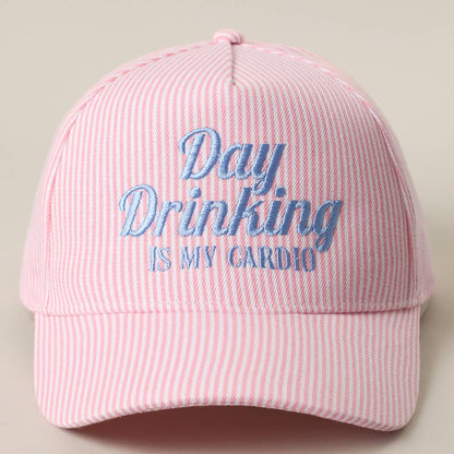 Day Drinking Is My Cardio Embroidered Seersucker Trucker Hat