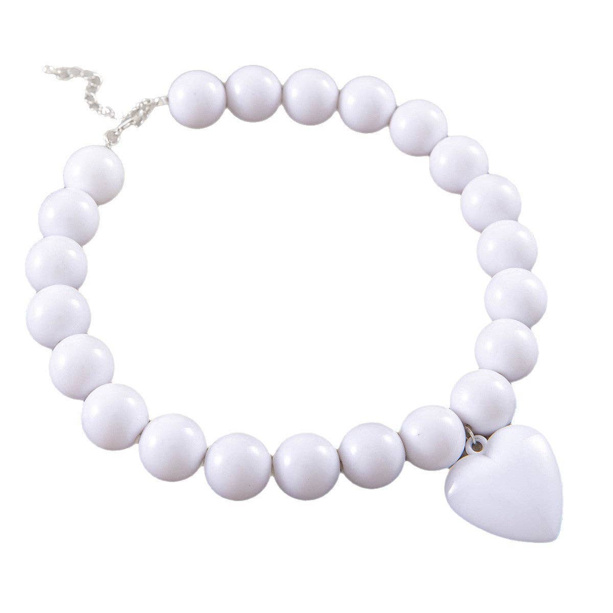 Personalized Chunky Bead Heart Pendant Necklace for Women