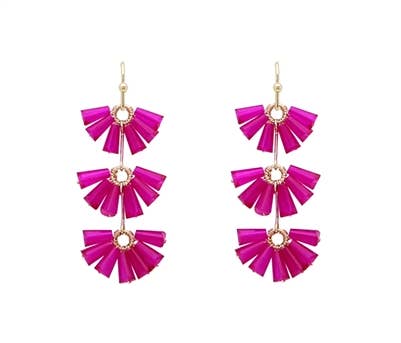 Hot Pink Crystal Three Drop 2" Earring