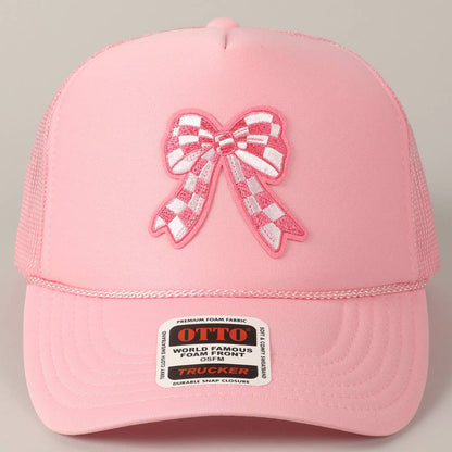 Checkered Ribbon Embroidery Patch Mesh Back Cap