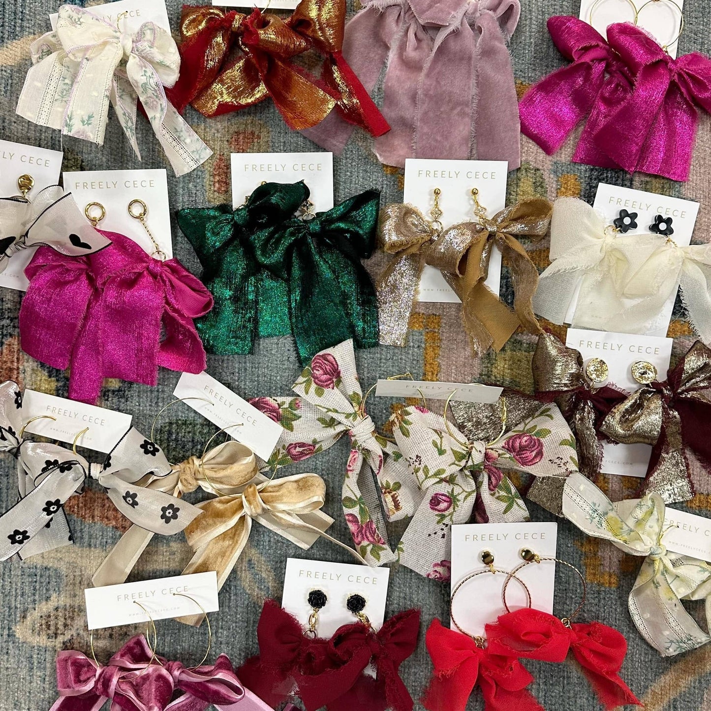 Hand Tied Ribbon Bow Earrings 