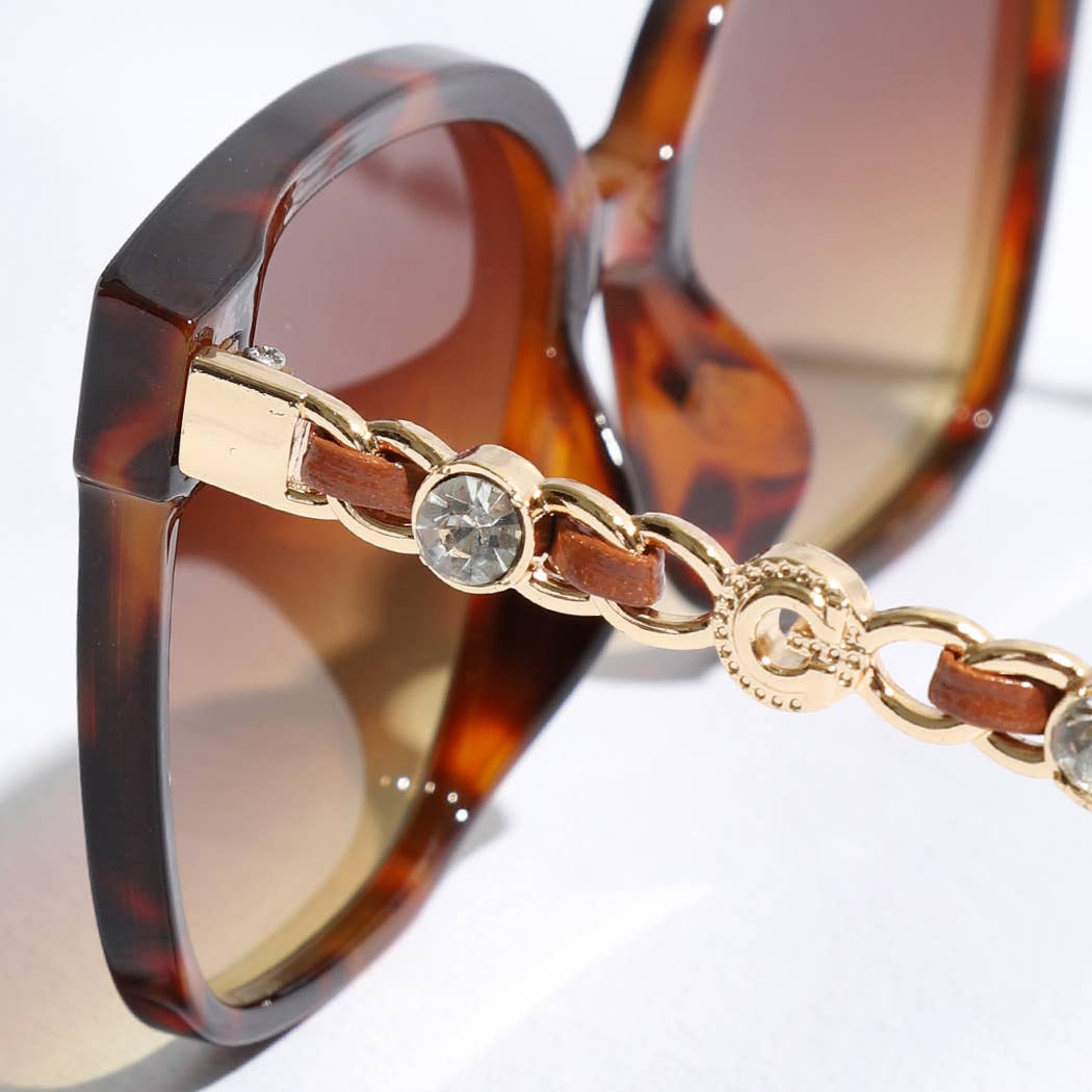 Thin Large Frame Linked Rhinestone Leg Sunglasses