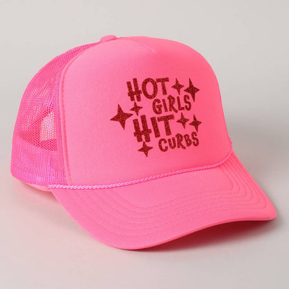 Hot Girls Hit Curbs Glitter Logo Foam Trucker Hat