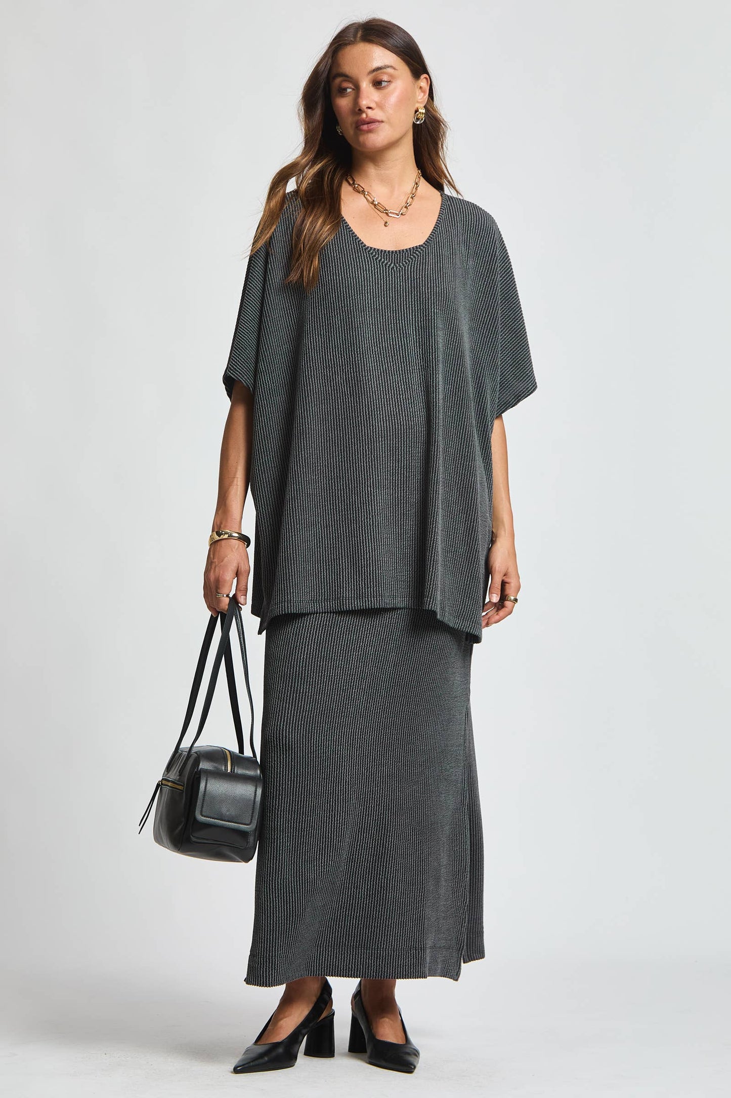 Flowy Poncho Style Top + Maxi Dress 2 Piece Set