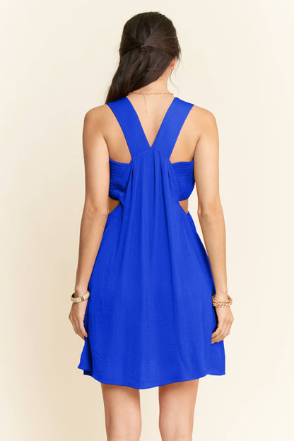 WASHED SATIN CUTOUT SKIRT BANDEAU MINI DRESS
