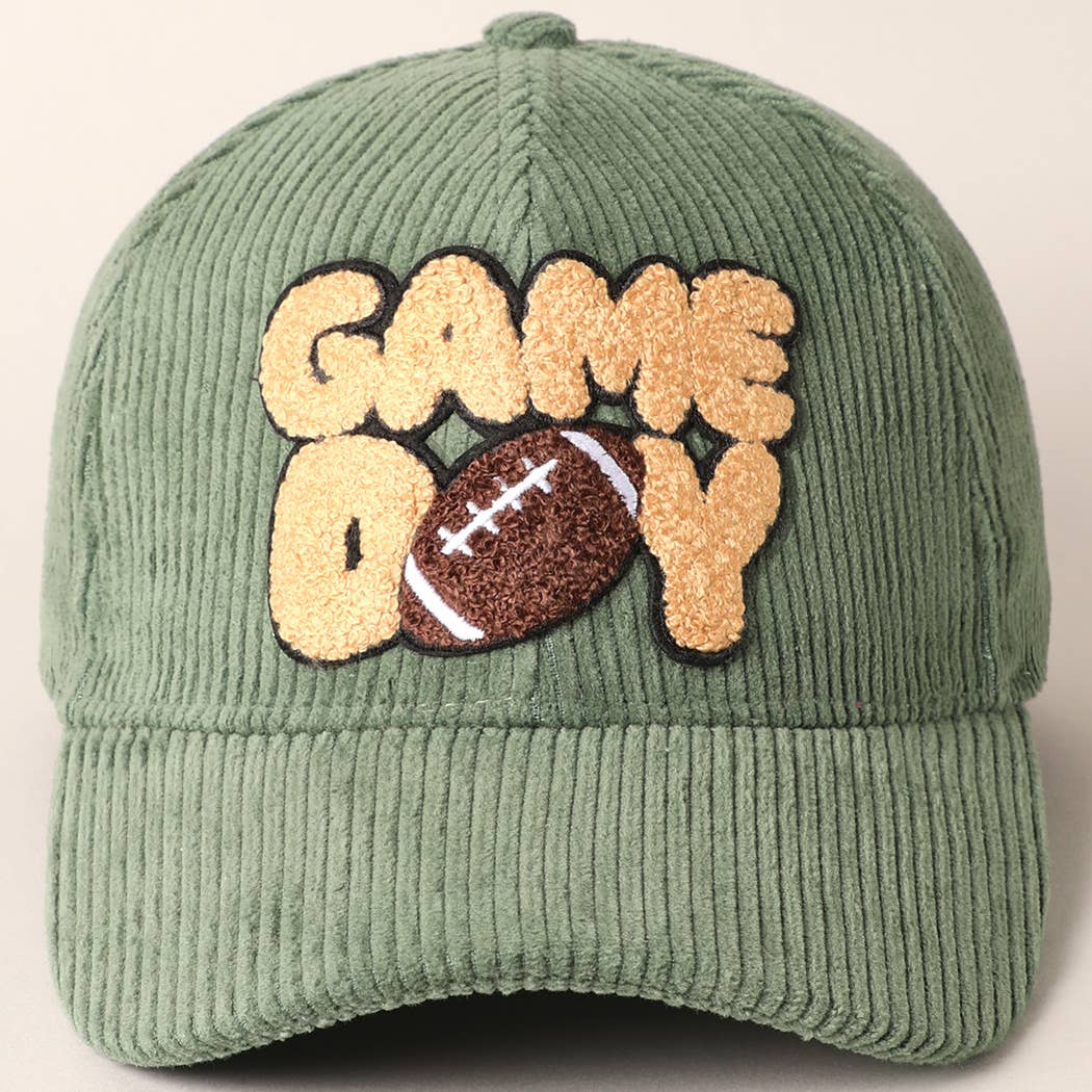 Football Game Day Chenille Patch Corduroy Cap