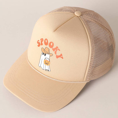 Spooky Ghost Printed Halloween Trucker Hat