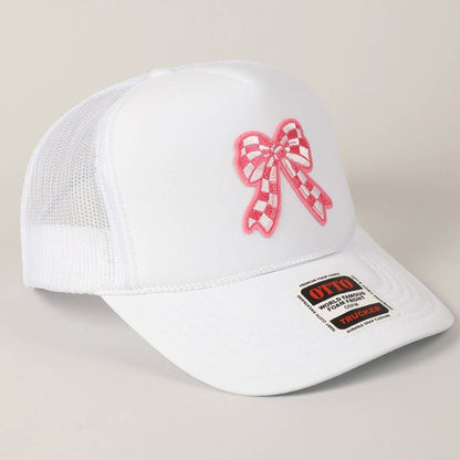 Checkered Ribbon Embroidery Patch Mesh Back Cap