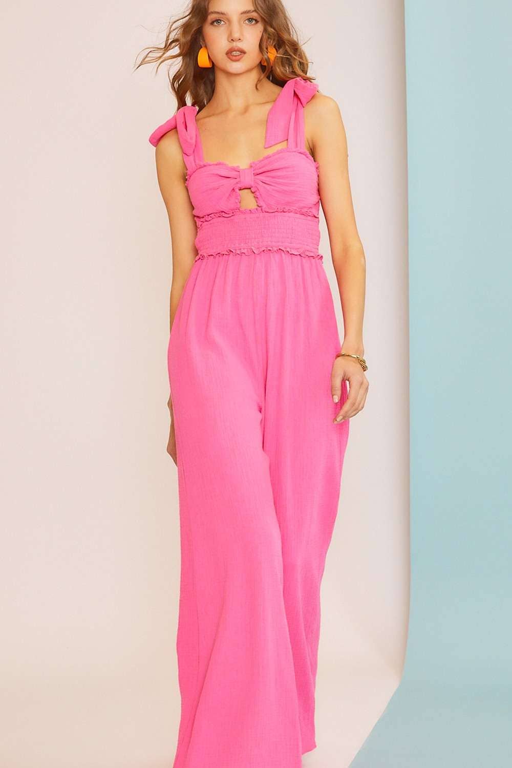 Shoulder Tie Strap Front Tie Knot Jumpsuit