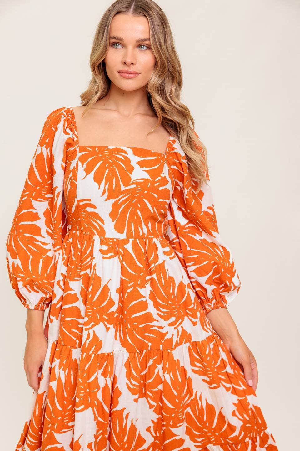 A printed woven midi dress