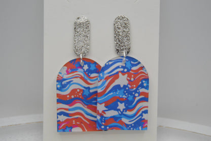 July 4th Earrings, Acrylic Earrings, Fourth of July