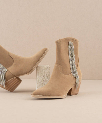 The Rowan Khaki | Rhinestone Fringe Cowboy Western Boot