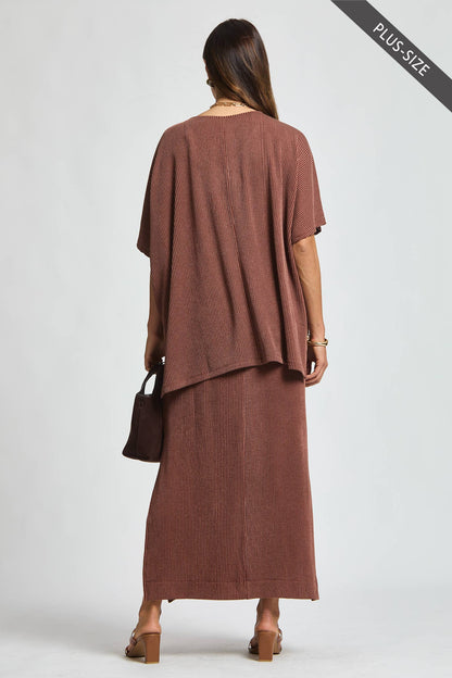 PLUS SIZE Flowy Poncho Style Top + Maxi Dress 2 Piece Set