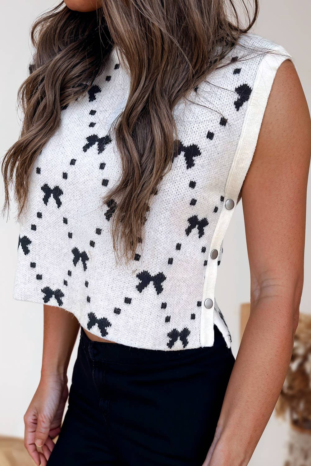 Bow Valentiine Buttoned Side Sweater Vest | S-XL