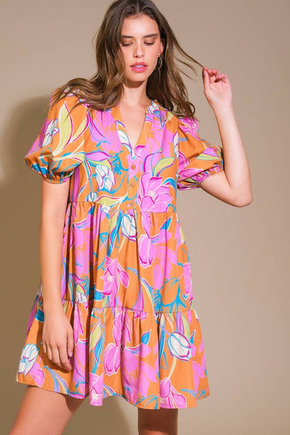 A printed woven mini dress - ID21475