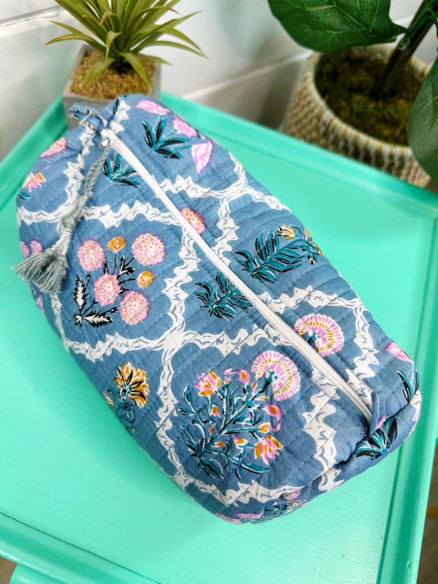 Quilted Makeup Bags | Cosmetics Bag | Blue Wildflowers