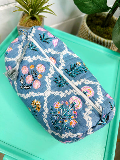 Quilted Makeup Bags | Cosmetics Bag | Blue Wildflowers