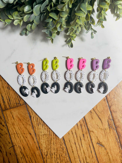 Boo Dangle Unique Handmade Halloween Clay Earrings