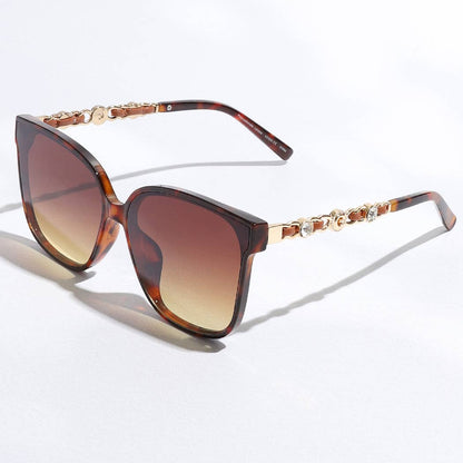 Thin Large Frame Linked Rhinestone Leg Sunglasses