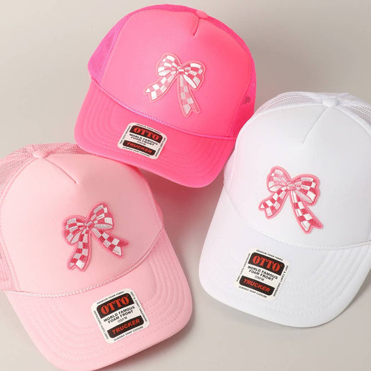 Checkered Ribbon Embroidery Patch Mesh Back Cap