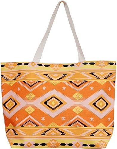 Canvas Beach Bag - Aztec (Yellow)