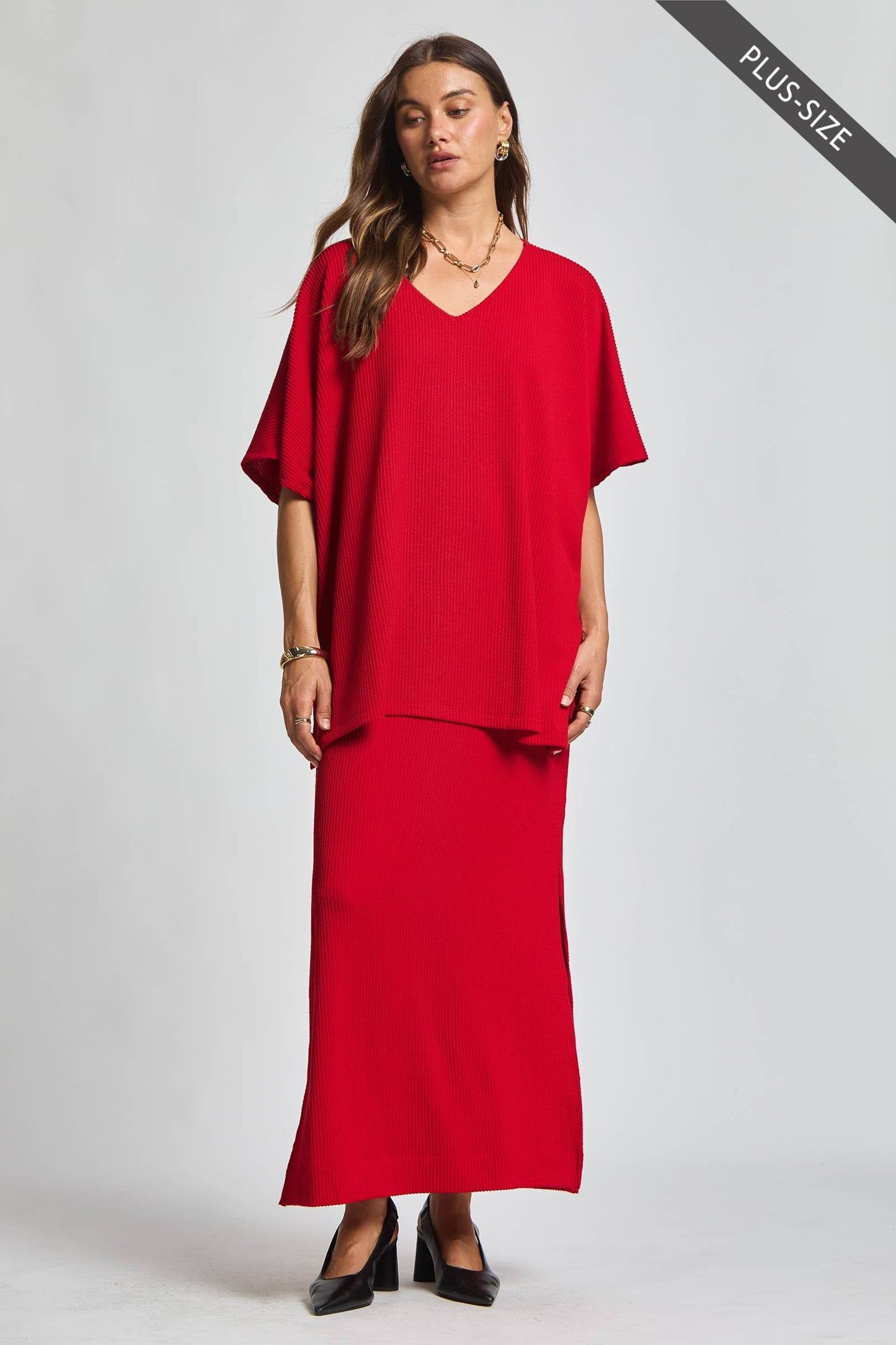 PLUS SIZE Flowy Poncho Style Top + Maxi Dress 2 Piece Set
